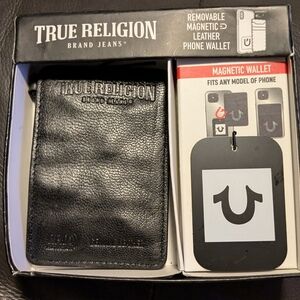 True Religion Black Magnetic Leather Phone Wallet